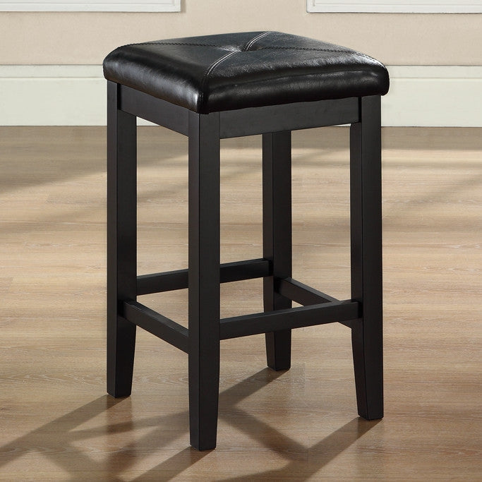 Set of 2 - Black 24-inch Backless Barstools with Faux Leather Seat - Tampa Home & Garden Store