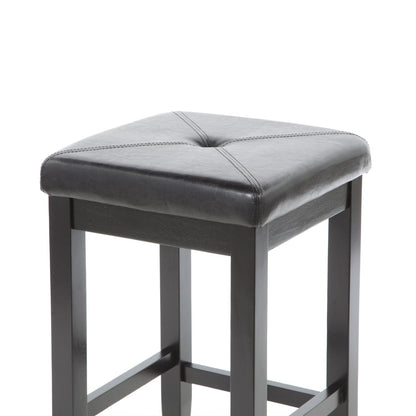 Set of 2 - Black 24-inch Backless Barstools with Faux Leather Seat - Tampa Home & Garden Store
