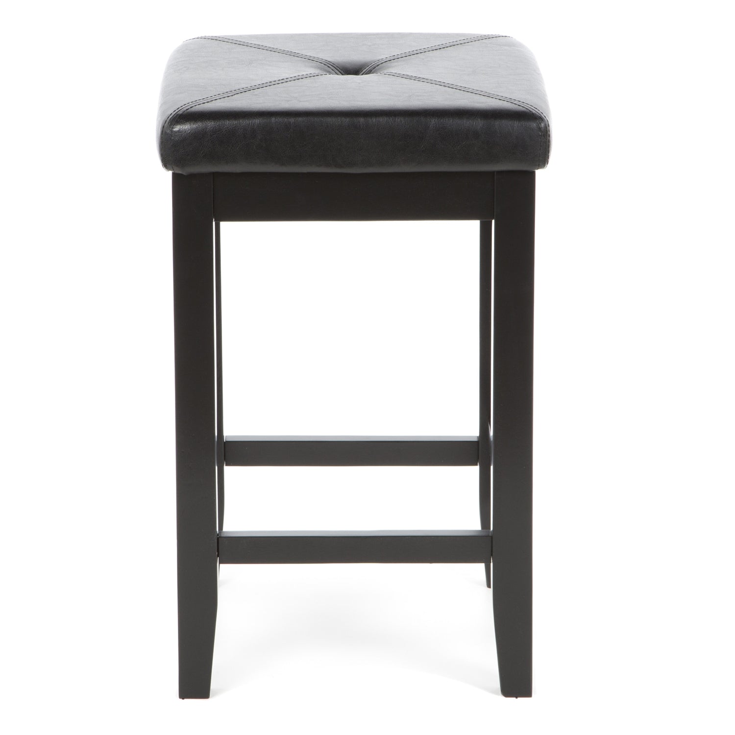 Set of 2 - Black 24-inch Backless Barstools with Faux Leather Seat - Tampa Home & Garden Store