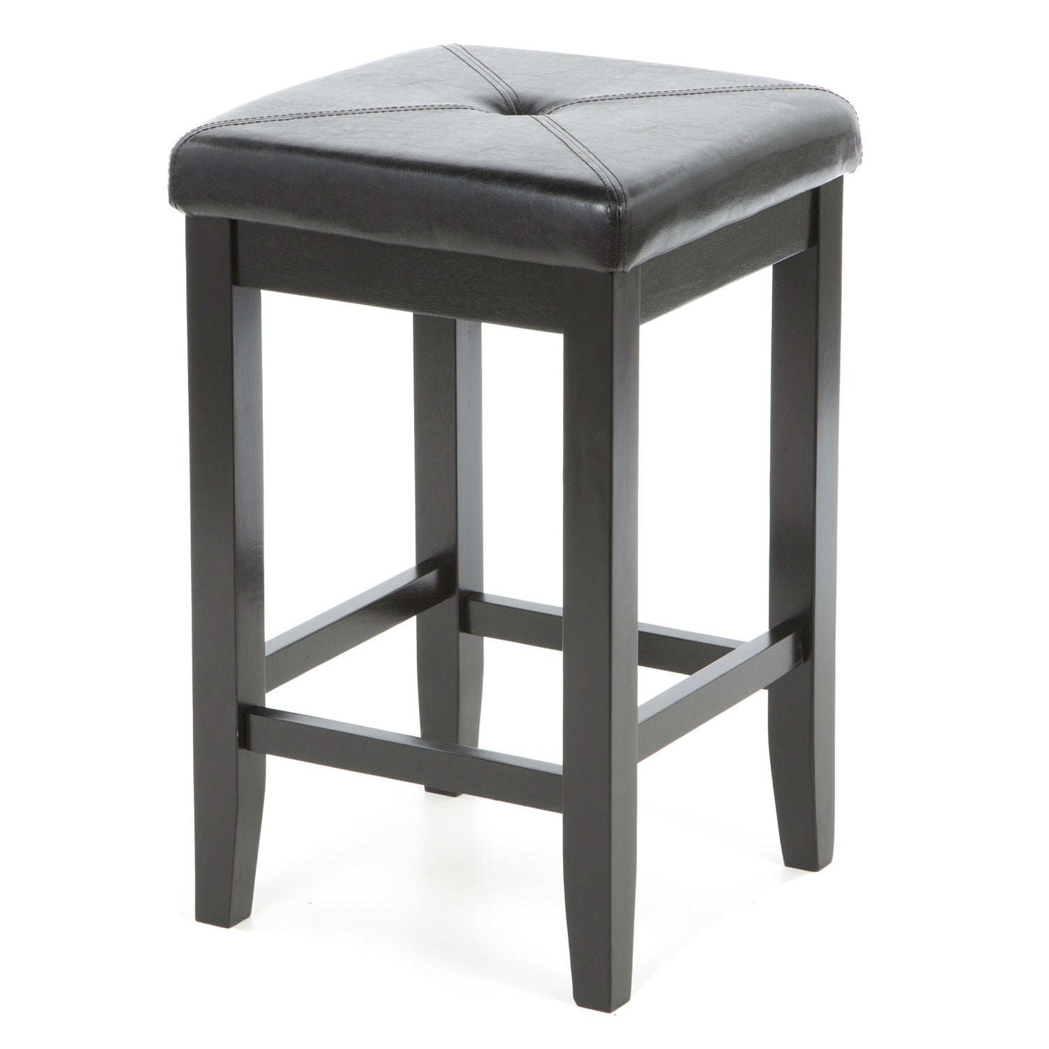 Set of 2 - Black 24-inch Backless Barstools with Faux Leather Seat - Tampa Home & Garden Store