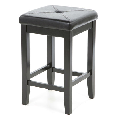 Set of 2 - Black 24-inch Backless Barstools with Faux Leather Seat - Tampa Home & Garden Store