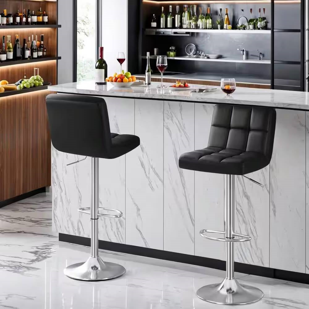 Set of 2- Black Faux Leather Barstool with Low Back Swivel Seat - Tampa Home & Garden Store
