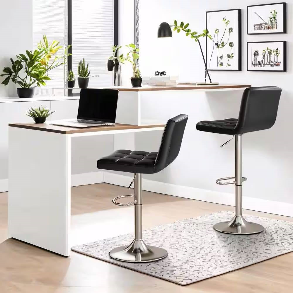 Set of 2- Black Faux Leather Barstool with Low Back Swivel Seat - Tampa Home & Garden Store