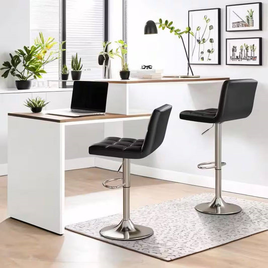 Set of 2- Black Faux Leather Barstool with Low Back Swivel Seat - Tampa Home & Garden Store