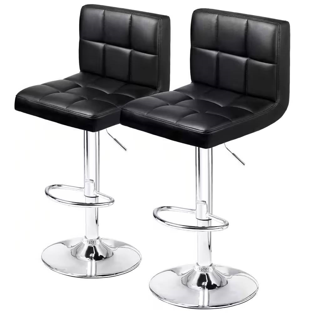 Set of 2- Black Faux Leather Barstool with Low Back Swivel Seat - Tampa Home & Garden Store