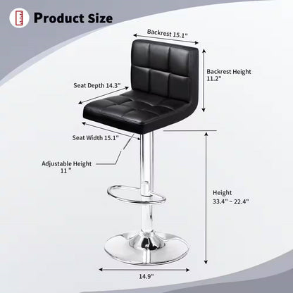 Set of 2- Black Faux Leather Barstool with Low Back Swivel Seat - Tampa Home & Garden Store