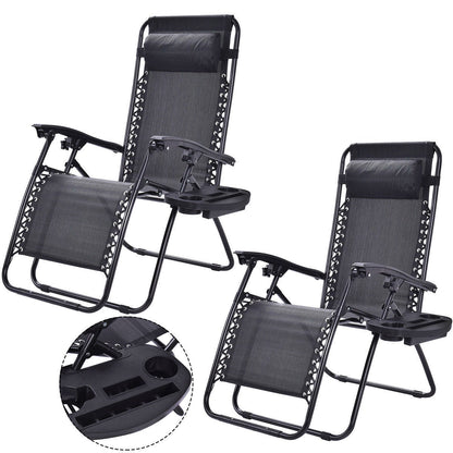 Set of 2 Black Folding Outdoor Zero Gravity Lounge Chair Recliner - Tampa Home & Garden Store