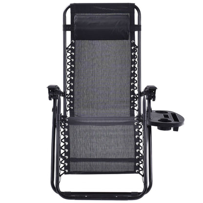 Set of 2 Black Folding Outdoor Zero Gravity Lounge Chair Recliner - Tampa Home & Garden Store