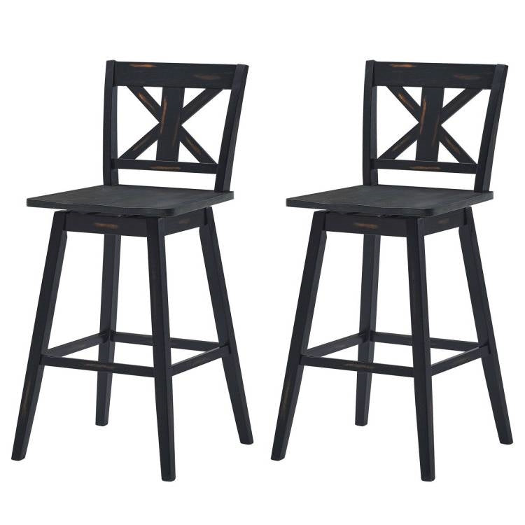 Set of 2 Black Wood 29-in Modern Kitchen Dining Farmhouse Swivel Seat Barstools - Tampa Home & Garden Store