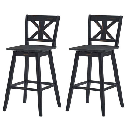 Set of 2 Black Wood 29-in Modern Kitchen Dining Farmhouse Swivel Seat Barstools - Tampa Home & Garden Store