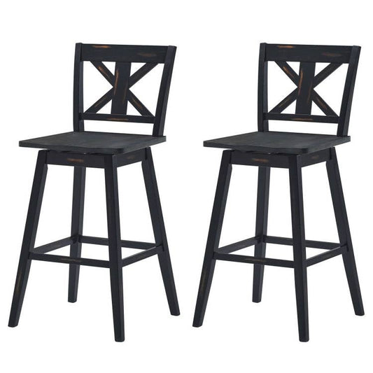 Set of 2 Black Wood 29-in Modern Kitchen Dining Farmhouse Swivel Seat Barstools - Tampa Home & Garden Store