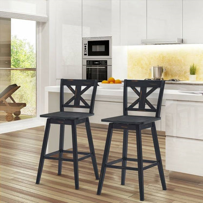 Set of 2 Black Wood 29-in Modern Kitchen Dining Farmhouse Swivel Seat Barstools - Tampa Home & Garden Store