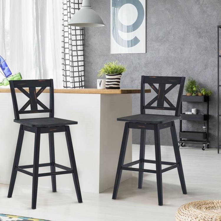 Set of 2 Black Wood 29-in Modern Kitchen Dining Farmhouse Swivel Seat Barstools - Tampa Home & Garden Store