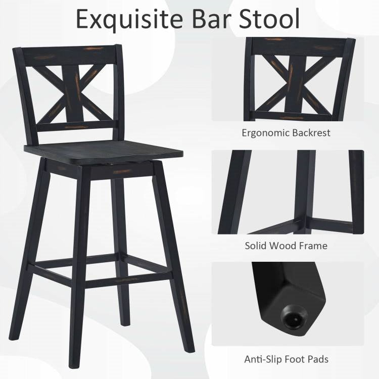 Set of 2 Black Wood 29-in Modern Kitchen Dining Farmhouse Swivel Seat Barstools - Tampa Home & Garden Store