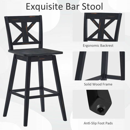 Set of 2 Black Wood 29-in Modern Kitchen Dining Farmhouse Swivel Seat Barstools - Tampa Home & Garden Store