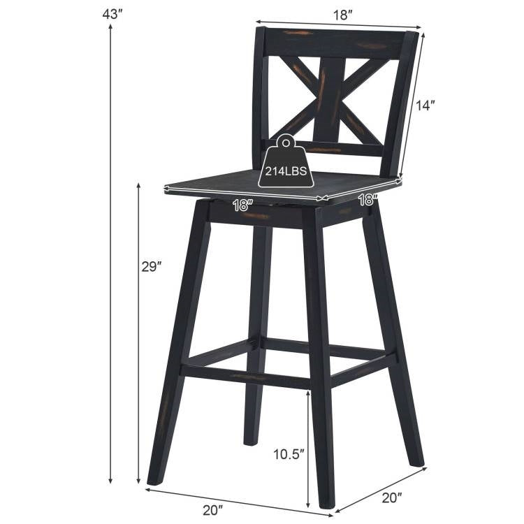 Set of 2 Black Wood 29-in Modern Kitchen Dining Farmhouse Swivel Seat Barstools - Tampa Home & Garden Store