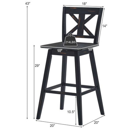 Set of 2 Black Wood 29-in Modern Kitchen Dining Farmhouse Swivel Seat Barstools - Tampa Home & Garden Store