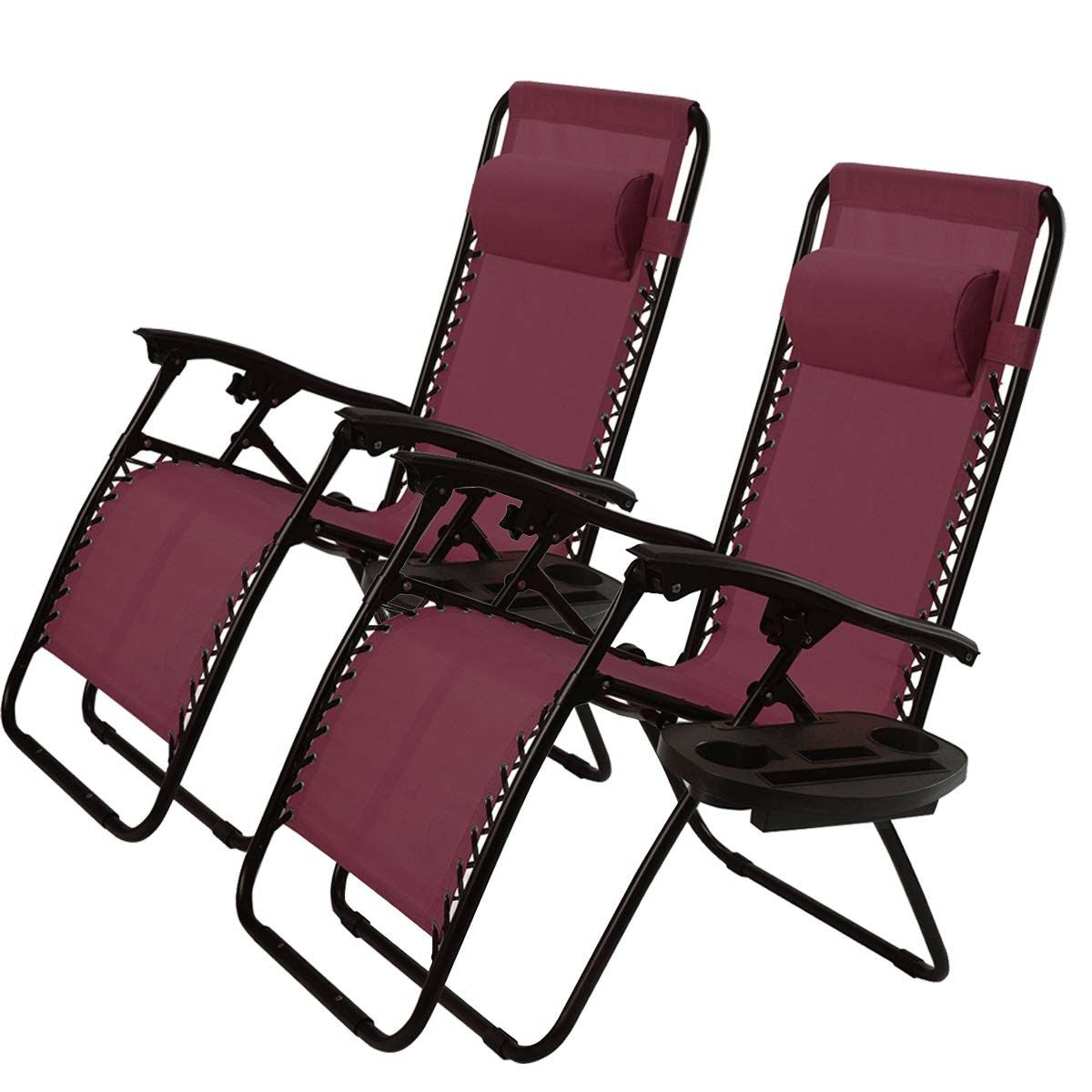 Set of 2 Burgundy Wine Red Folding Outdoor Zero Gravity Lounge Chair - Tampa Home & Garden Store