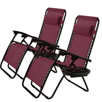 Set of 2 Burgundy Wine Red Folding Outdoor Zero Gravity Lounge Chair - Tampa Home & Garden Store