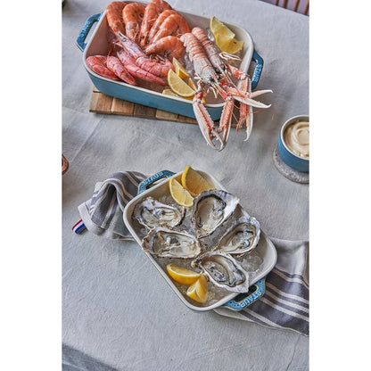 Set of 2 - Ceramic Stoneware Baking Dish Set in Blue Green Turquoise Ivory - Tampa Home & Garden Store
