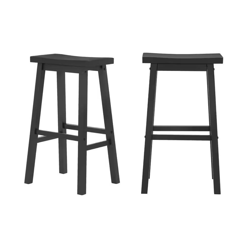 Set of 2 Farmhouse Bar Height Saddle Seat Barstool in Charcoal Black Wood Finish - Tampa Home & Garden Store