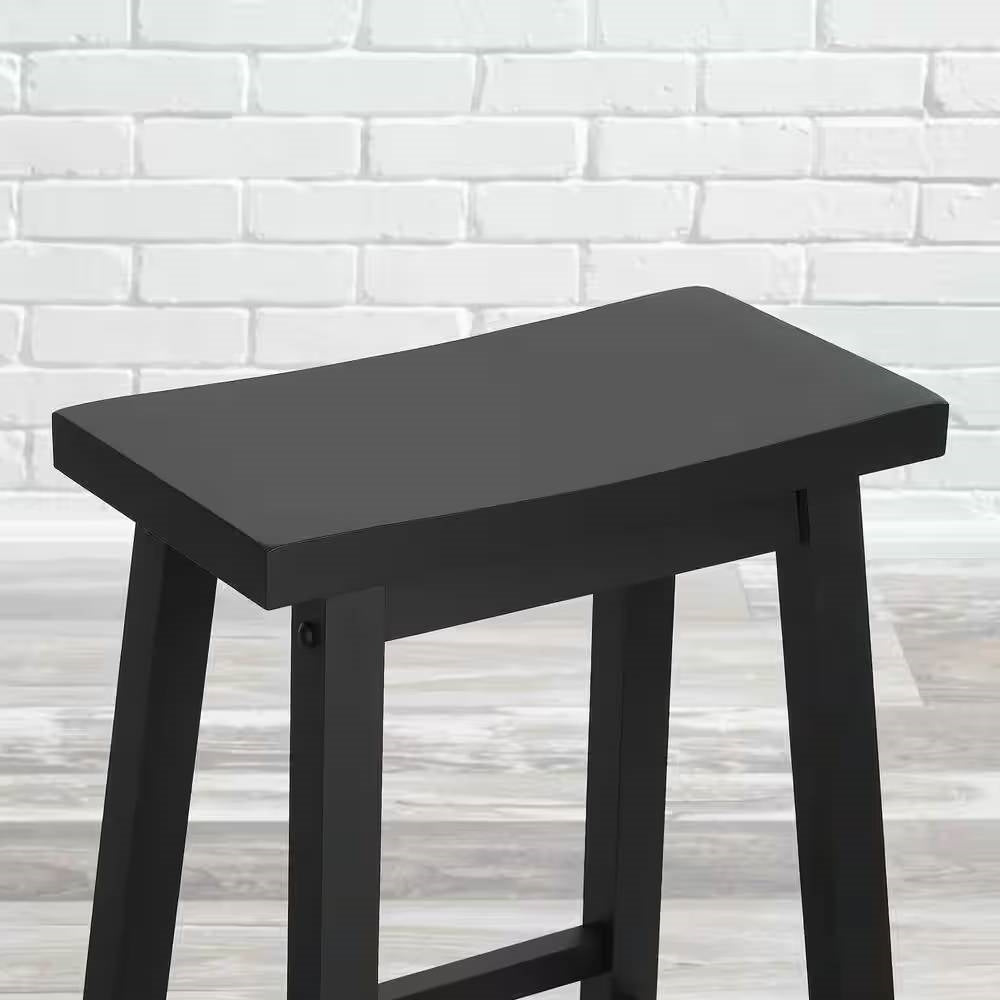 Set of 2 Farmhouse Bar Height Saddle Seat Barstool in Charcoal Black Wood Finish - Tampa Home & Garden Store