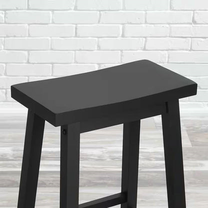 Set of 2 Farmhouse Bar Height Saddle Seat Barstool in Charcoal Black Wood Finish - Tampa Home & Garden Store