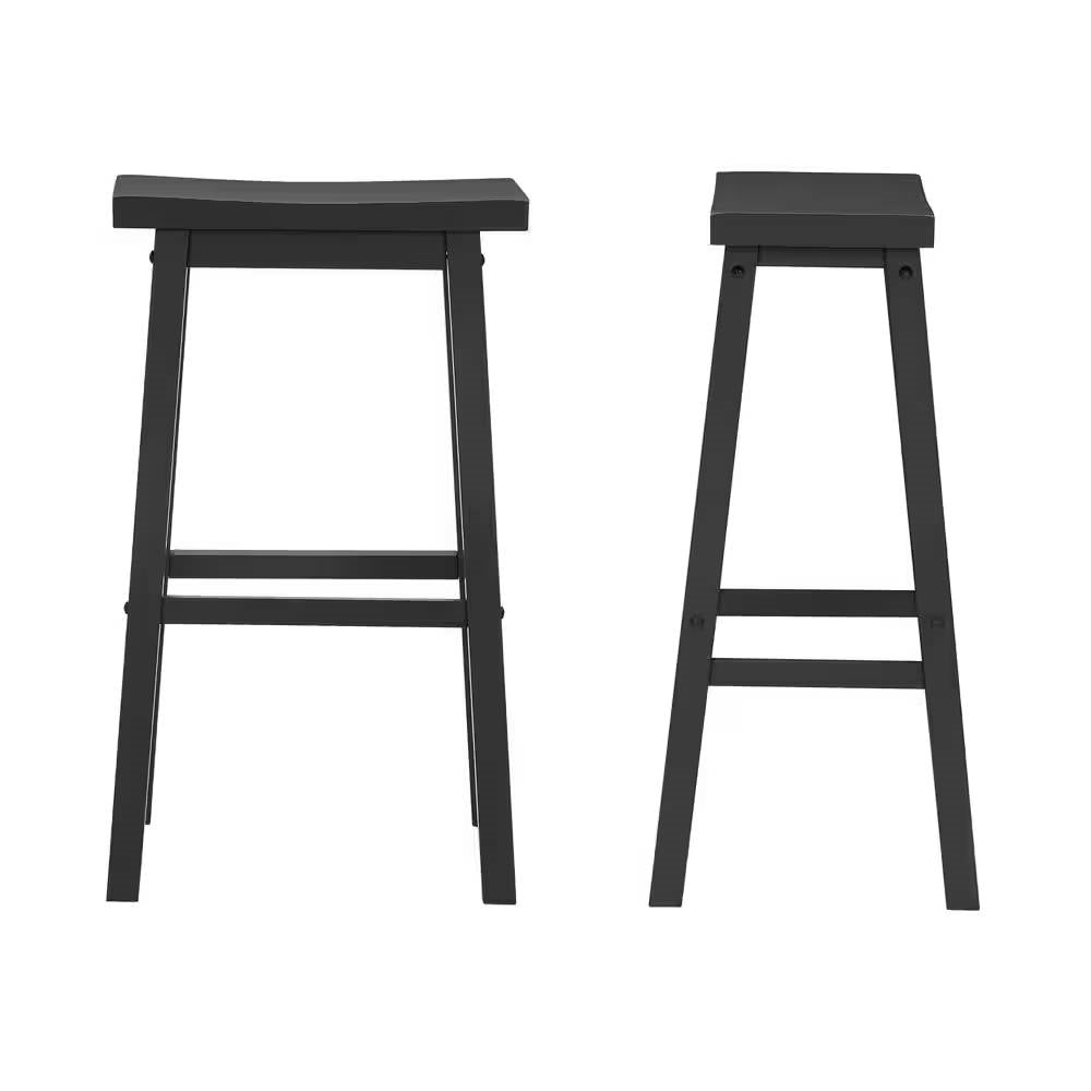 Set of 2 Farmhouse Bar Height Saddle Seat Barstool in Charcoal Black Wood Finish - Tampa Home & Garden Store