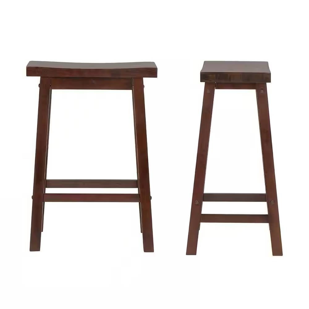 Set of 2 Farmhouse Counter Height Saddle Bar Stools in Brown Walnut Wood Finish - Tampa Home & Garden Store