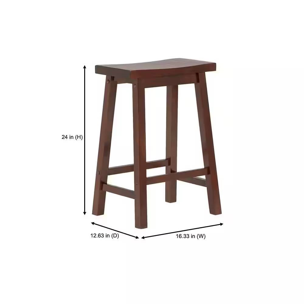 Set of 2 Farmhouse Counter Height Saddle Bar Stools in Brown Walnut Wood Finish - Tampa Home & Garden Store
