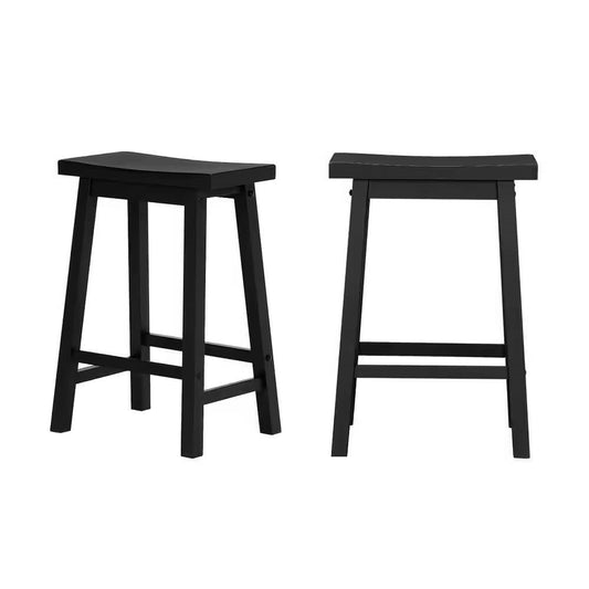 Set of 2 Farmhouse Counter Height Saddle Barstool in Charcoal Black Wood Finish - Tampa Home & Garden Store