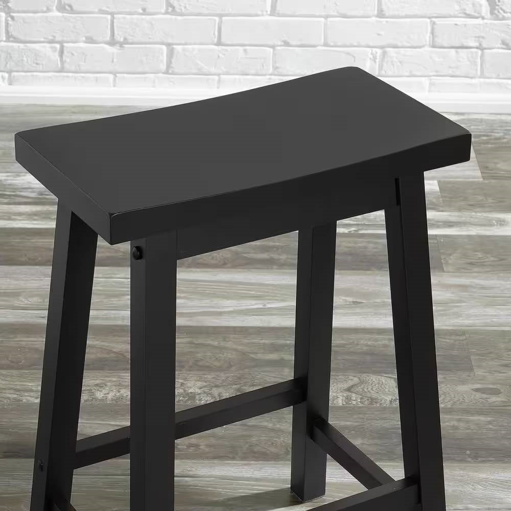 Set of 2 Farmhouse Counter Height Saddle Barstool in Charcoal Black Wood Finish - Tampa Home & Garden Store