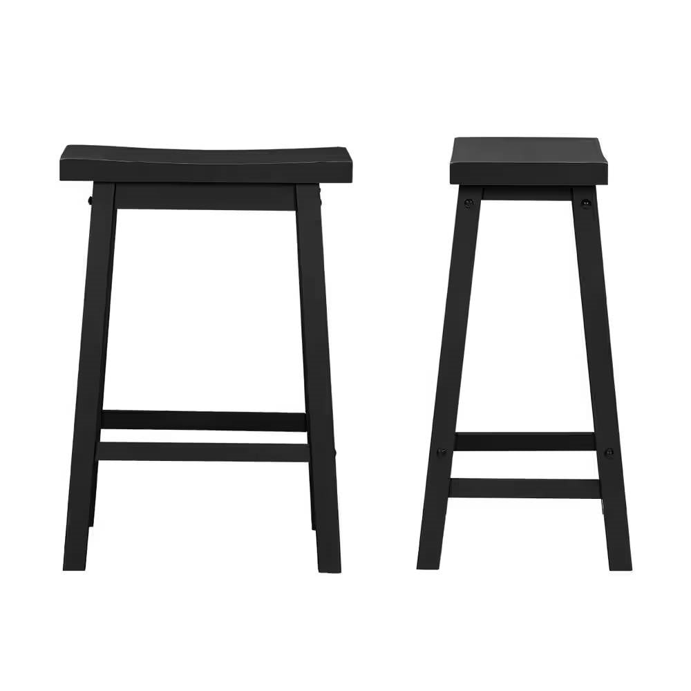 Set of 2 Farmhouse Counter Height Saddle Barstool in Charcoal Black Wood Finish - Tampa Home & Garden Store