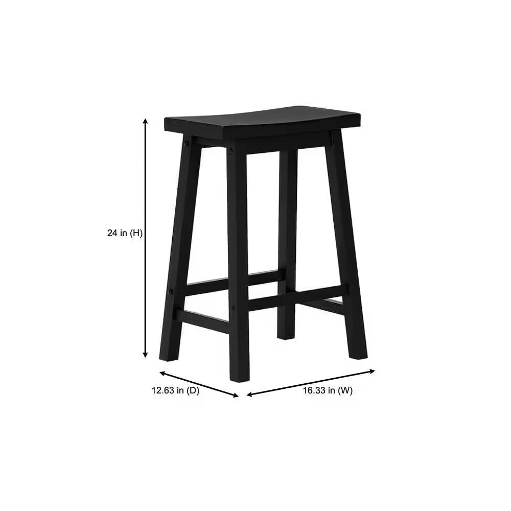 Set of 2 Farmhouse Counter Height Saddle Barstool in Charcoal Black Wood Finish - Tampa Home & Garden Store