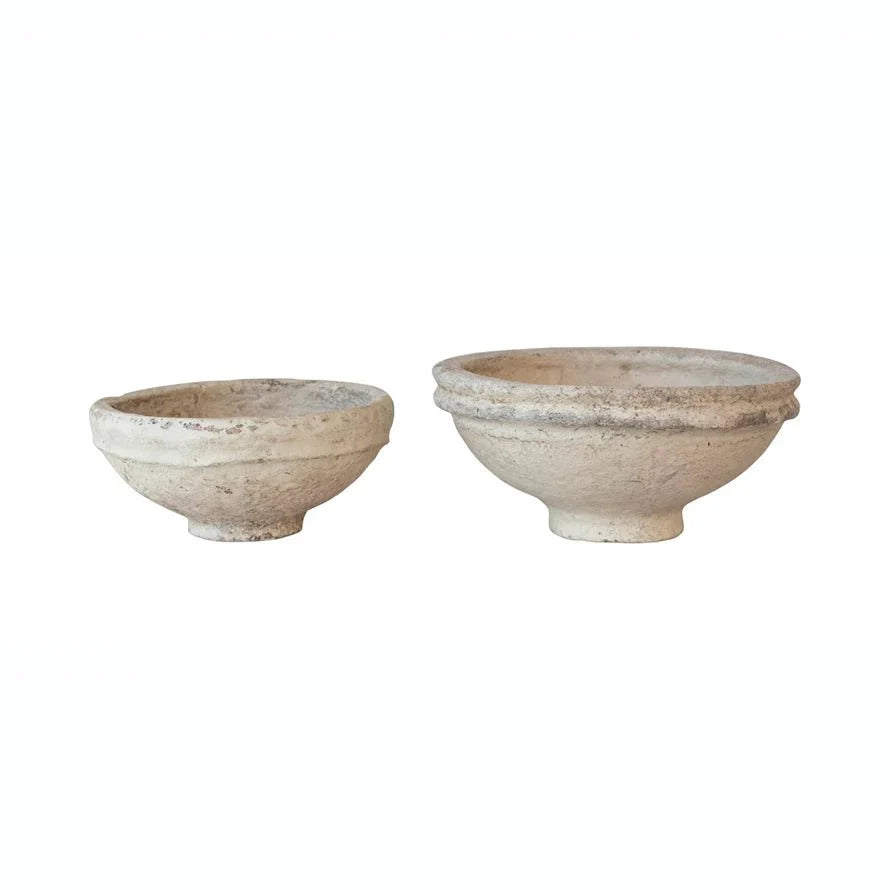 Set of 2 Found Decorative Paper Mâché Bowls – Aged White Finish - Tampa Home & Garden Store