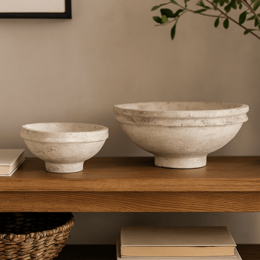 Set of 2 Found Decorative Paper Mâché Bowls – Aged White Finish - Tampa Home & Garden Store
