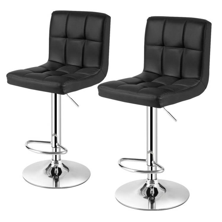 Set of 2 Modern Adjustable Height Bar Stools with Black PU Leather Swivel Seat - Tampa Home & Garden Store