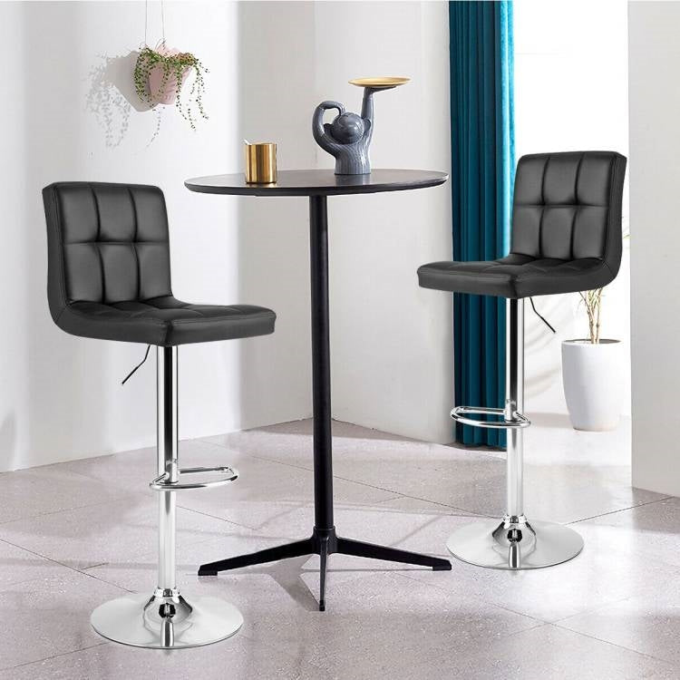 Set of 2 Modern Adjustable Height Bar Stools with Black PU Leather Swivel Seat - Tampa Home & Garden Store