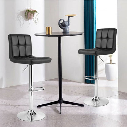 Set of 2 Modern Adjustable Height Bar Stools with Black PU Leather Swivel Seat - Tampa Home & Garden Store