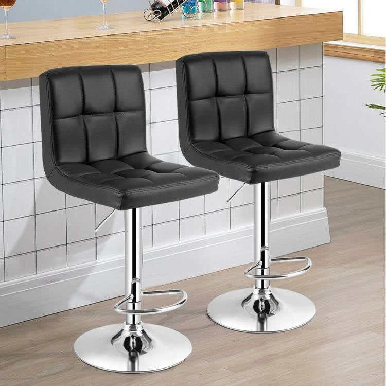Set of 2 Modern Adjustable Height Bar Stools with Black PU Leather Swivel Seat - Tampa Home & Garden Store
