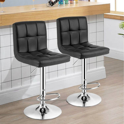 Set of 2 Modern Adjustable Height Bar Stools with Black PU Leather Swivel Seat - Tampa Home & Garden Store
