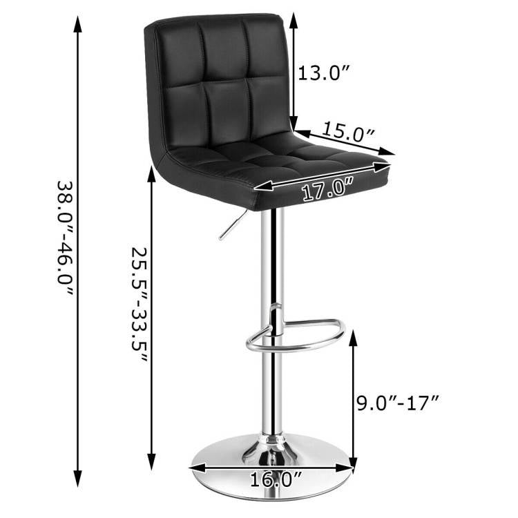 Set of 2 Modern Adjustable Height Bar Stools with Black PU Leather Swivel Seat - Tampa Home & Garden Store