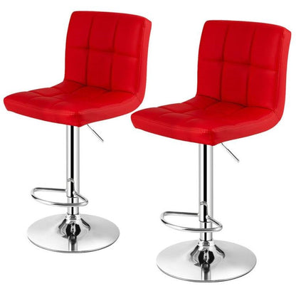 Set of 2 Modern Adjustable Height Barstools w/ Comfortable Red PU Leather Seat - Tampa Home & Garden Store
