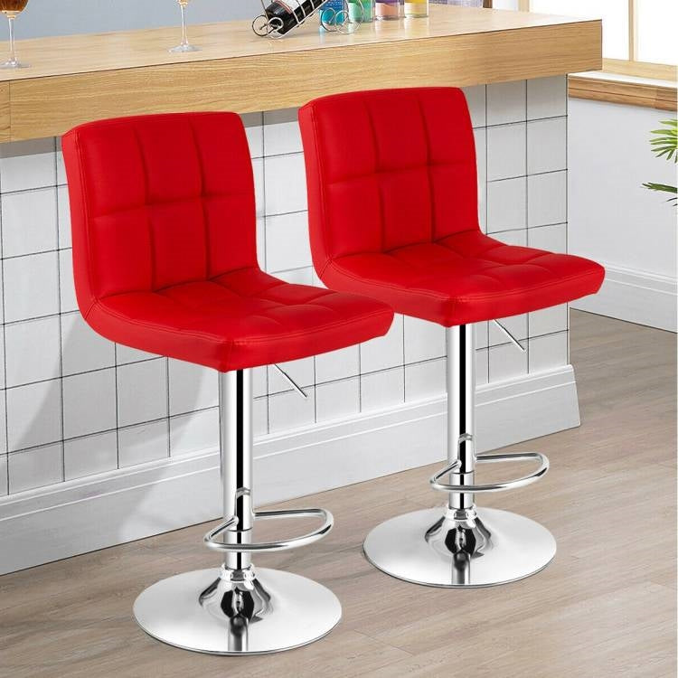 Set of 2 Modern Adjustable Height Barstools w/ Comfortable Red PU Leather Seat - Tampa Home & Garden Store