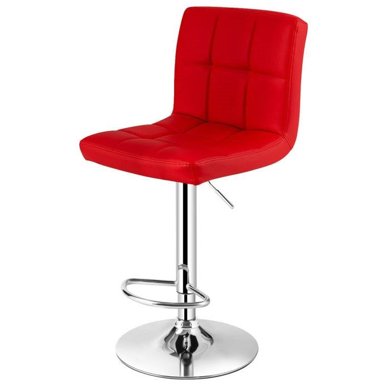 Set of 2 Modern Adjustable Height Barstools w/ Comfortable Red PU Leather Seat - Tampa Home & Garden Store