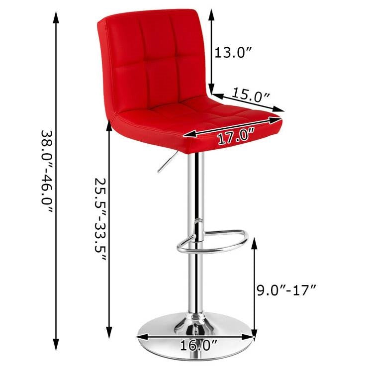 Set of 2 Modern Adjustable Height Barstools w/ Comfortable Red PU Leather Seat - Tampa Home & Garden Store
