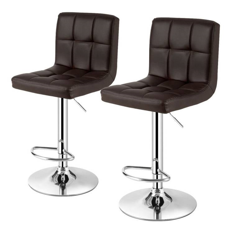 Set of 2 Modern Adjustable Height Barstools with Brown PU Leather Swivel Seat - Tampa Home & Garden Store