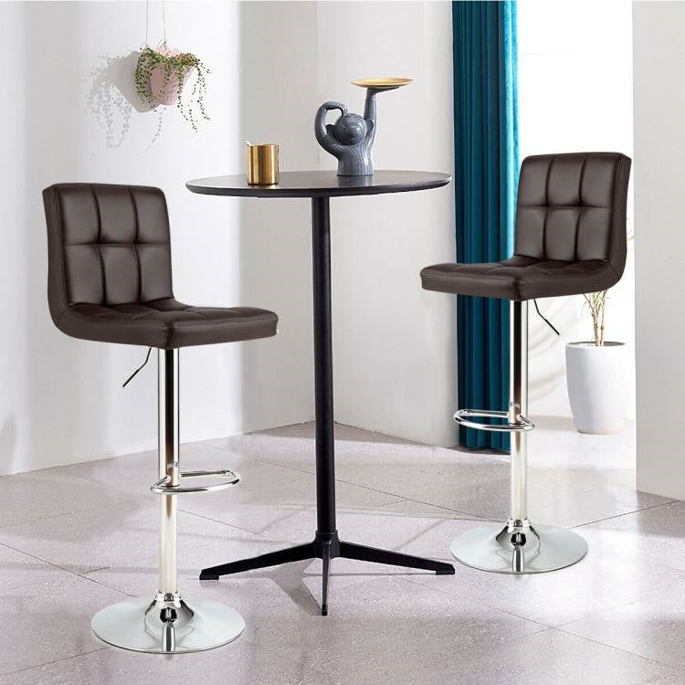 Set of 2 Modern Adjustable Height Barstools with Brown PU Leather Swivel Seat - Tampa Home & Garden Store