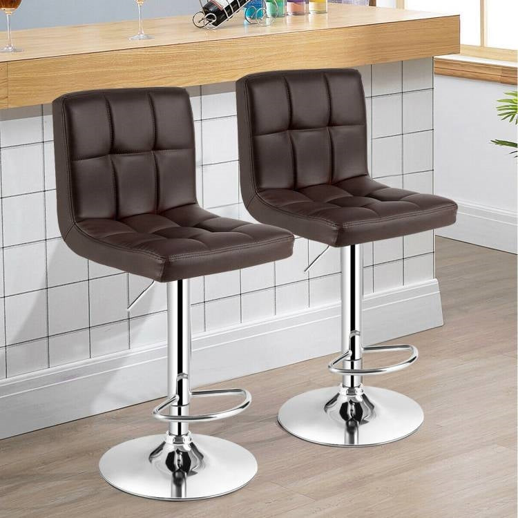 Set of 2 Modern Adjustable Height Barstools with Brown PU Leather Swivel Seat - Tampa Home & Garden Store