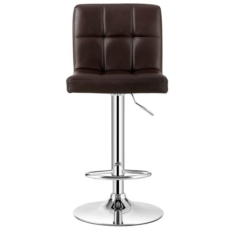 Set of 2 Modern Adjustable Height Barstools with Brown PU Leather Swivel Seat - Tampa Home & Garden Store